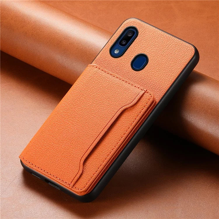 For Samsung Galaxy A20 / A30 Kickstand Case TPU+PC+PU Phone Cover with Card Slots