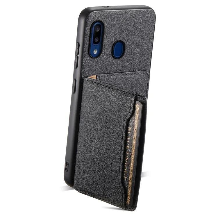 For Samsung Galaxy A20 / A30 Kickstand Case TPU+PC+PU Phone Cover with Card Slots