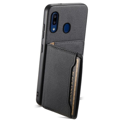 For Samsung Galaxy A20 / A30 Kickstand Case TPU+PC+PU Phone Cover with Card Slots