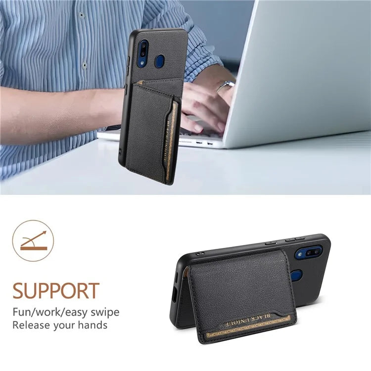 For Samsung Galaxy A20 / A30 Kickstand Case TPU+PC+PU Phone Cover with Card Slots