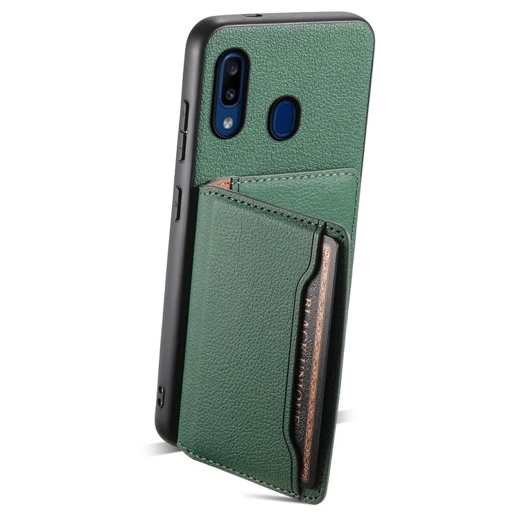 For Samsung Galaxy A20 / A30 Kickstand Case TPU+PC+PU Phone Cover with Card Slots