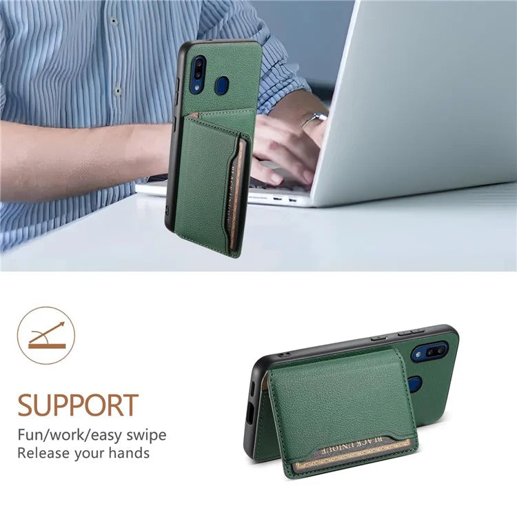 For Samsung Galaxy A20 / A30 Kickstand Case TPU+PC+PU Phone Cover with Card Slots