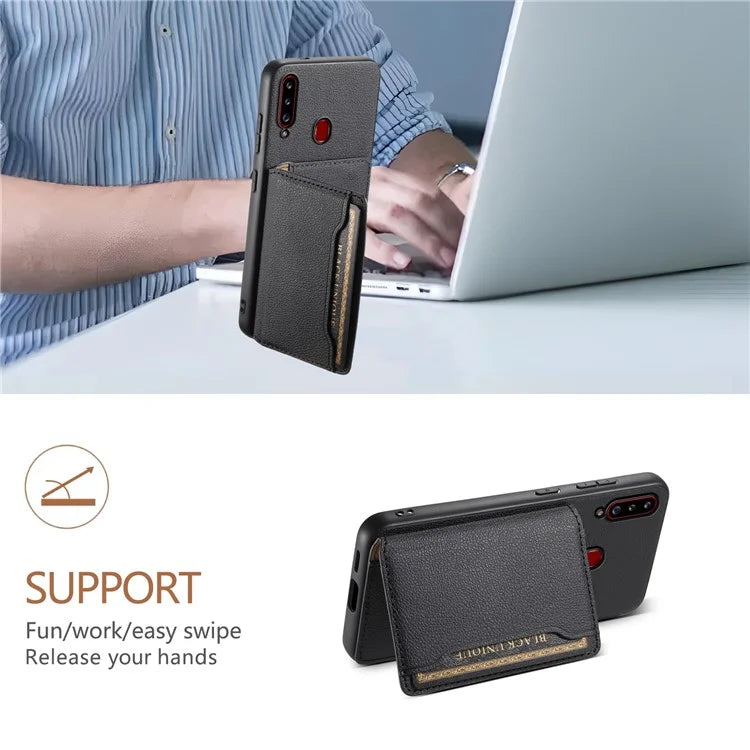 For Samsung Galaxy A20s Phone Case Card Slots Kickstand Phone Cover Calf Texture