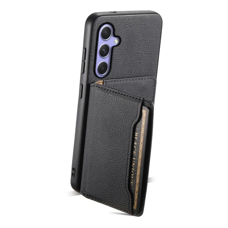 For Samsung Galaxy A55 5G Case PU Leather Coated PC+TPU Cover with Card Slots Kickstand