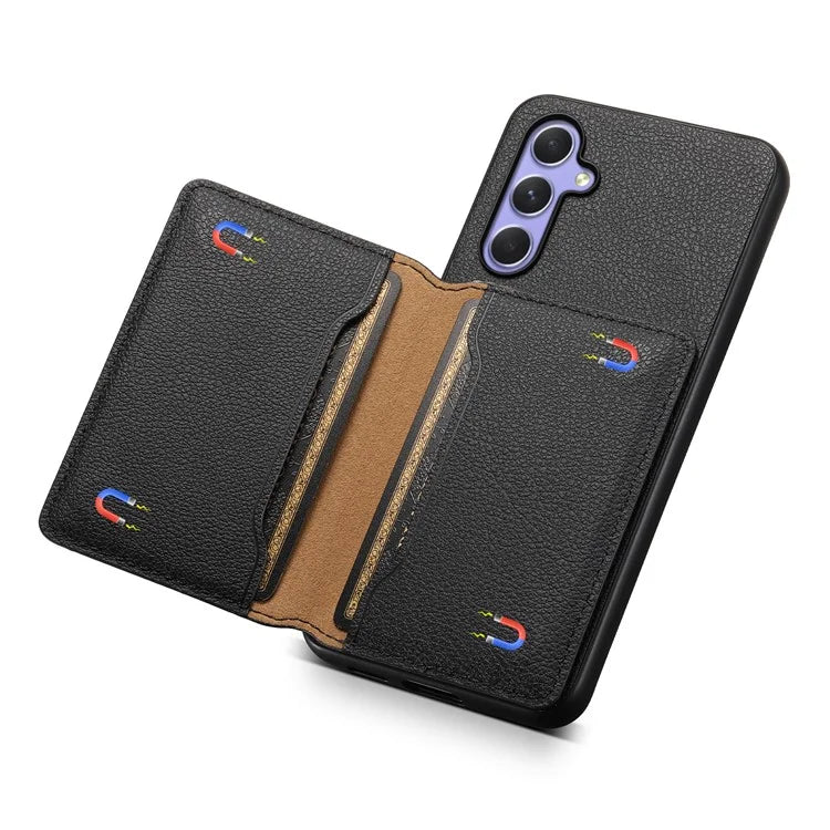 For Samsung Galaxy A55 5G Case PU Leather Coated PC+TPU Cover with Card Slots Kickstand