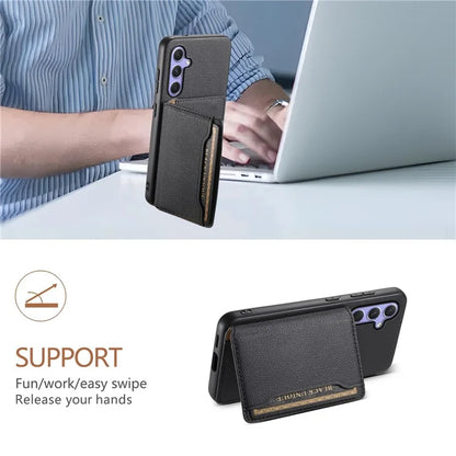 For Samsung Galaxy A55 5G Case PU Leather Coated PC+TPU Cover with Card Slots Kickstand