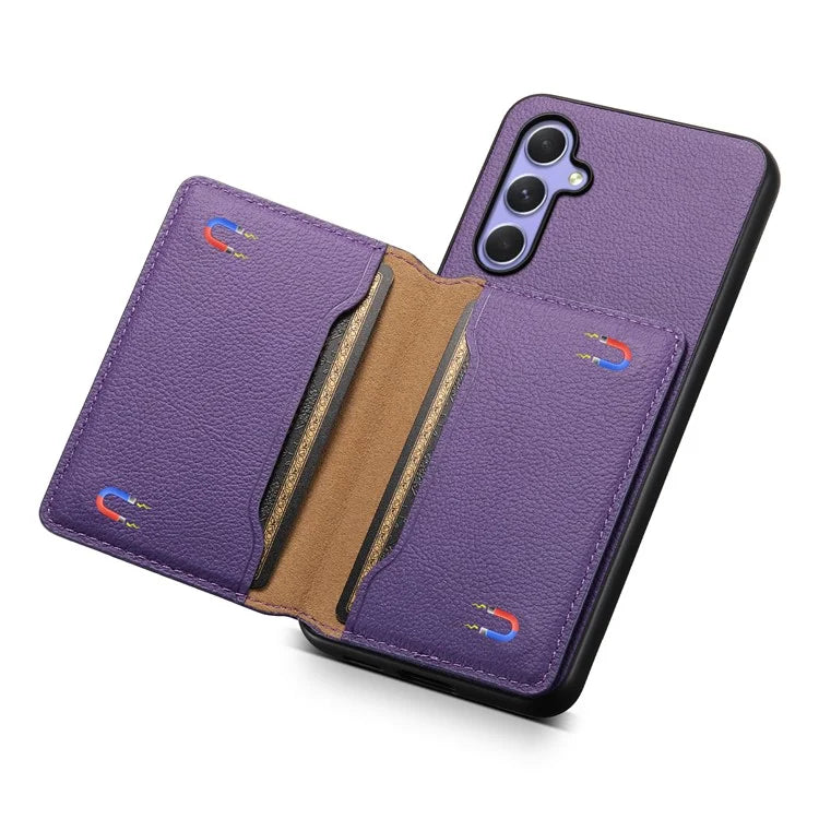 For Samsung Galaxy A55 5G Case PU Leather Coated PC+TPU Cover with Card Slots Kickstand