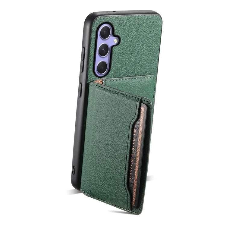 For Samsung Galaxy A55 5G Case PU Leather Coated PC+TPU Cover with Card Slots Kickstand