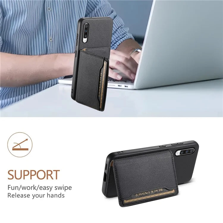 For Samsung Galaxy A70 Case Card Slots TPU+PC+PU Kickstand Phone Cover