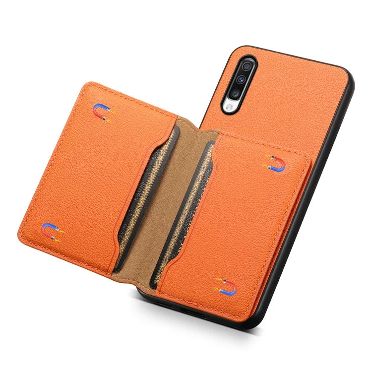 For Samsung Galaxy A70 Case Card Slots TPU+PC+PU Kickstand Phone Cover
