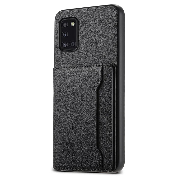 For Samsung Galaxy A31 Case Card Slots Kickstand Back Phone Cover with Calf Texture