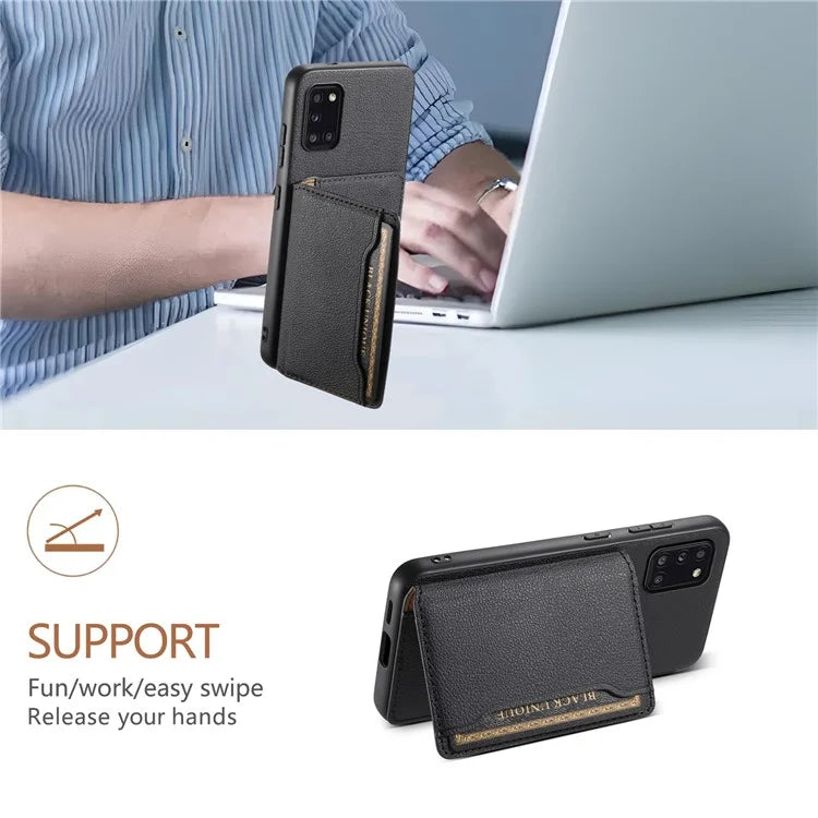 For Samsung Galaxy A31 Case Card Slots Kickstand Back Phone Cover with Calf Texture