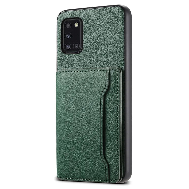 For Samsung Galaxy A31 Case Card Slots Kickstand Back Phone Cover with Calf Texture