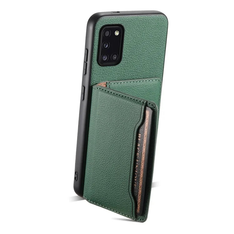 For Samsung Galaxy A31 Case Card Slots Kickstand Back Phone Cover with Calf Texture