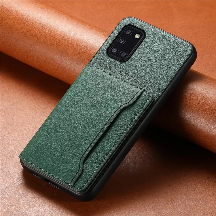 For Samsung Galaxy A31 Case Card Slots Kickstand Back Phone Cover with Calf Texture