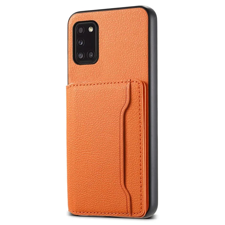For Samsung Galaxy A31 Case Card Slots Kickstand Back Phone Cover with Calf Texture