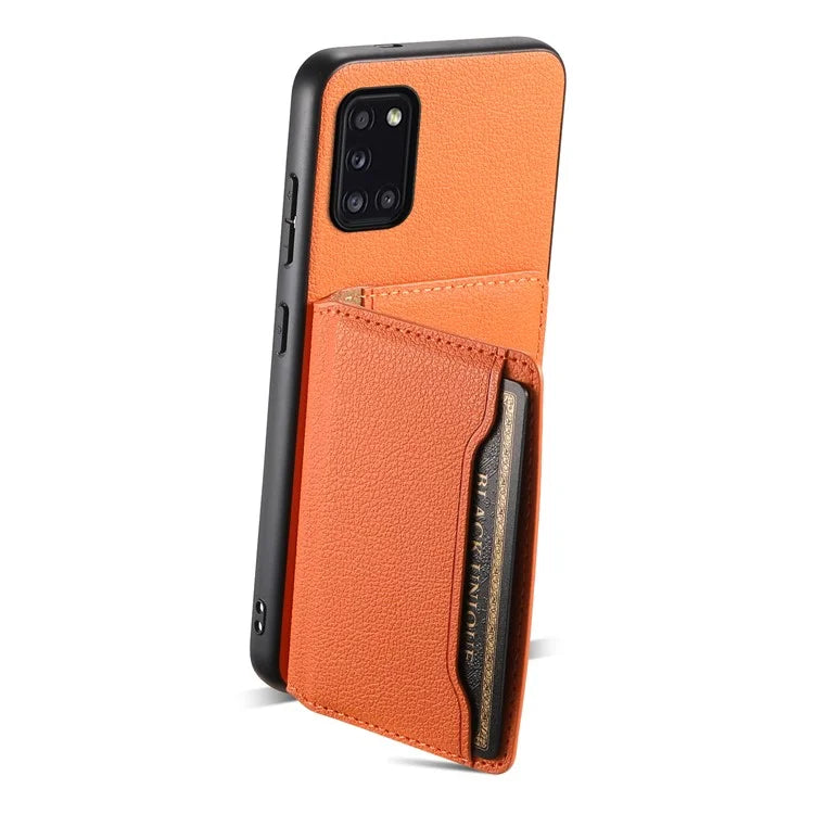 For Samsung Galaxy A31 Case Card Slots Kickstand Back Phone Cover with Calf Texture