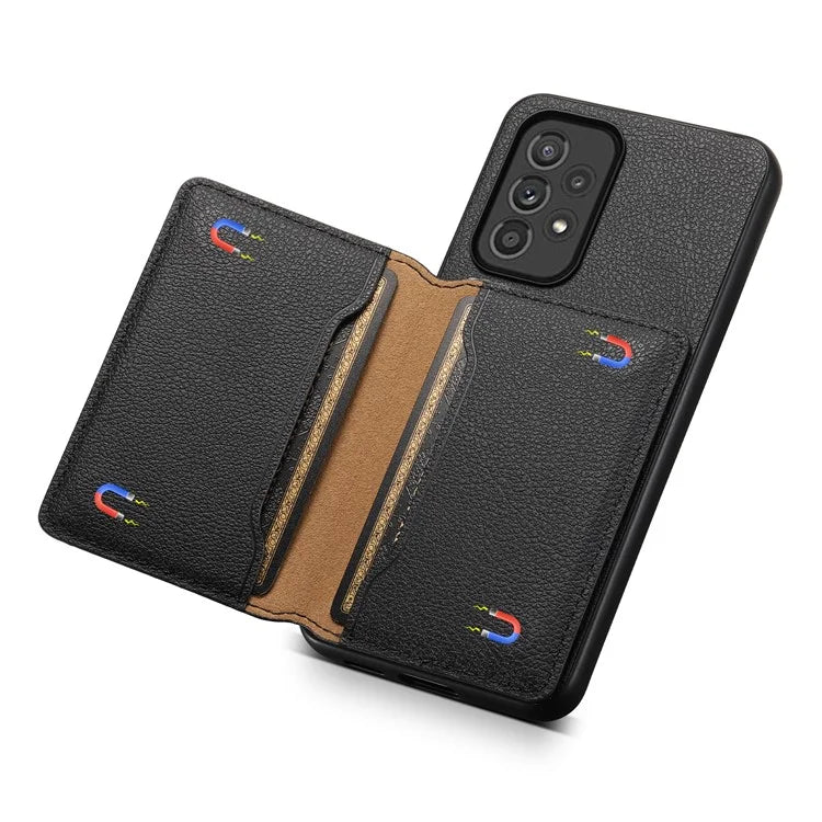 For Samsung Galaxy A33 5G Card Slots Case Kickstand TPU+PC+PU Phone Cover