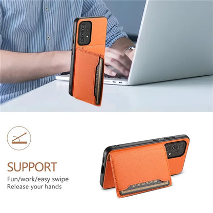 For Samsung Galaxy A33 5G Card Slots Case Kickstand TPU+PC+PU Phone Cover