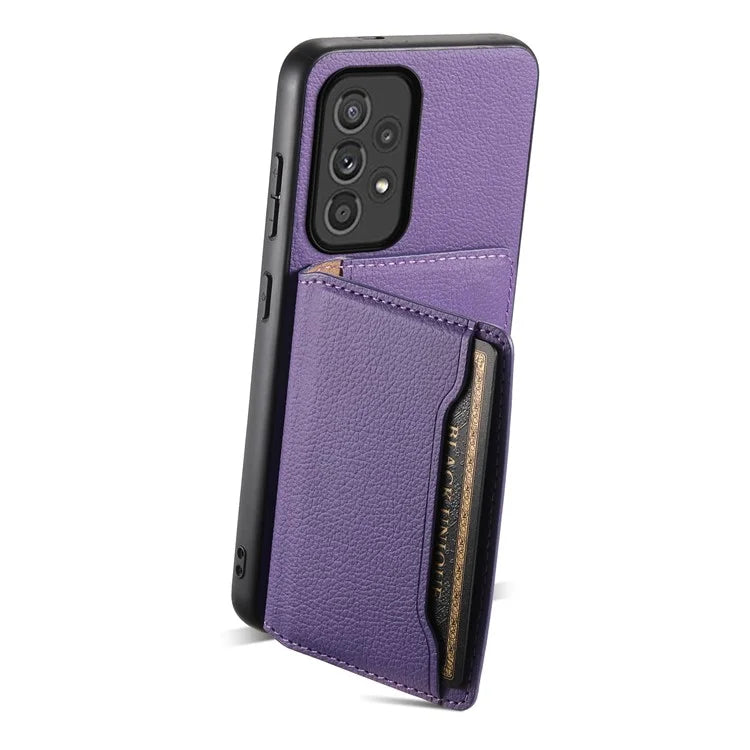 For Samsung Galaxy A33 5G Card Slots Case Kickstand TPU+PC+PU Phone Cover