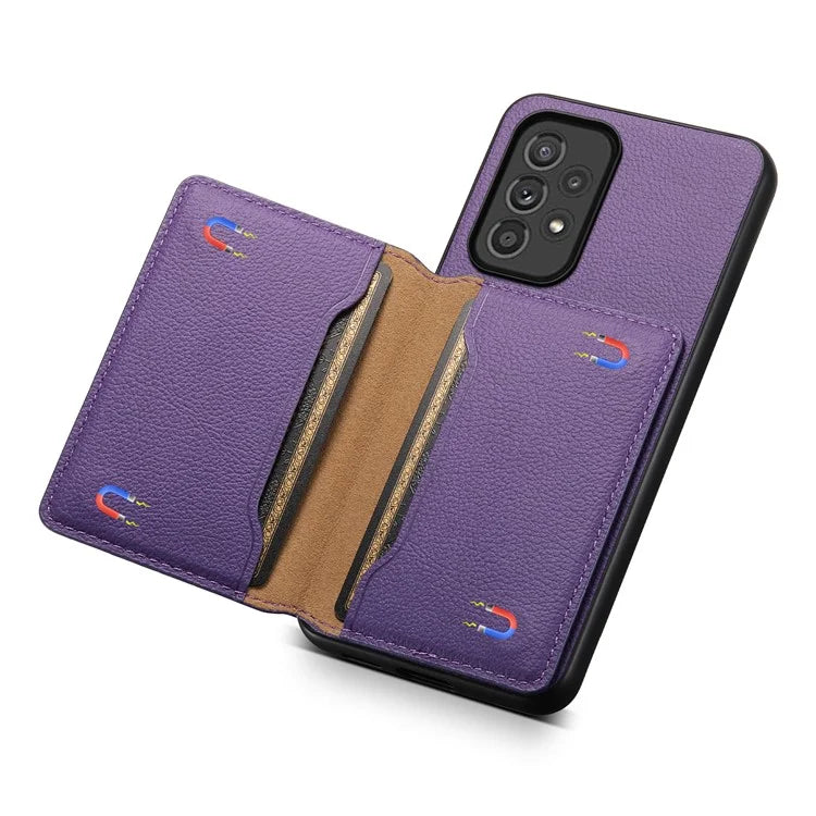 For Samsung Galaxy A33 5G Card Slots Case Kickstand TPU+PC+PU Phone Cover