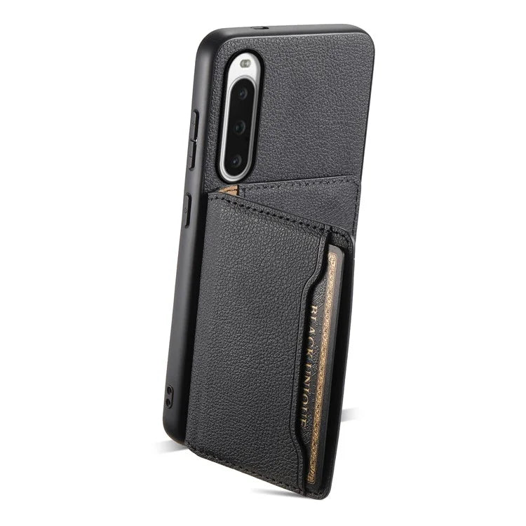 For Sony Xperia 10 V Case Kickstand Calf Texture Phone Back Protector
