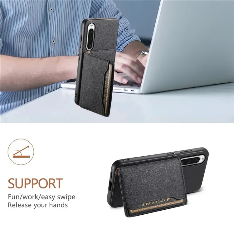 For Sony Xperia 10 V Case Kickstand Calf Texture Phone Back Protector