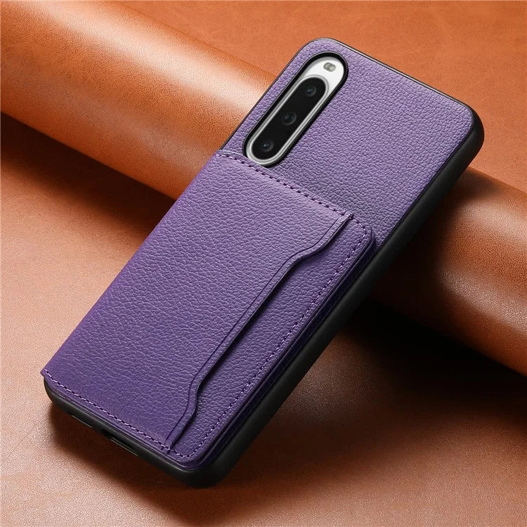 For Sony Xperia 10 V Case Kickstand Calf Texture Phone Back Protector