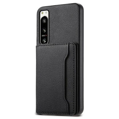 For Sony Xperia 5 IV 5G Case Drop-proof Calf Texture Card Holder Back Cover