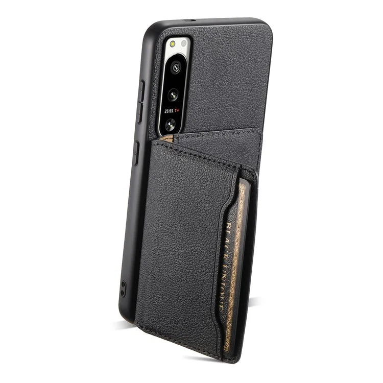 For Sony Xperia 5 IV 5G Case Drop-proof Calf Texture Card Holder Back Cover