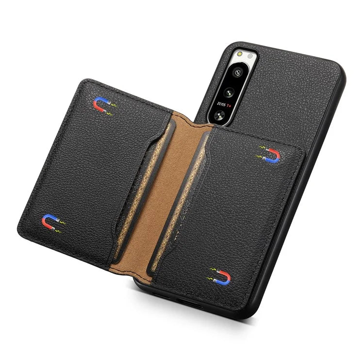 For Sony Xperia 5 IV 5G Case Drop-proof Calf Texture Card Holder Back Cover