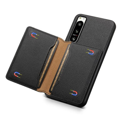 For Sony Xperia 5 IV 5G Case Drop-proof Calf Texture Card Holder Back Cover