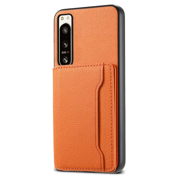 For Sony Xperia 5 IV 5G Case Drop-proof Calf Texture Card Holder Back Cover