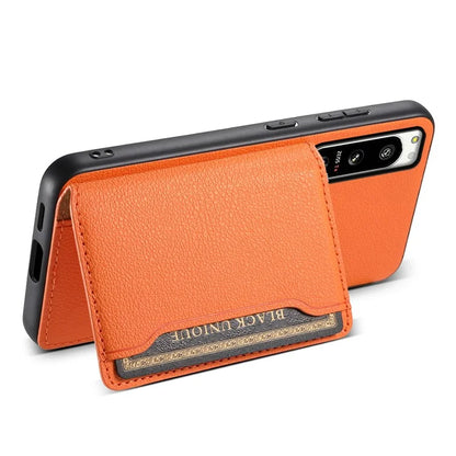 For Sony Xperia 5 IV 5G Case Drop-proof Calf Texture Card Holder Back Cover