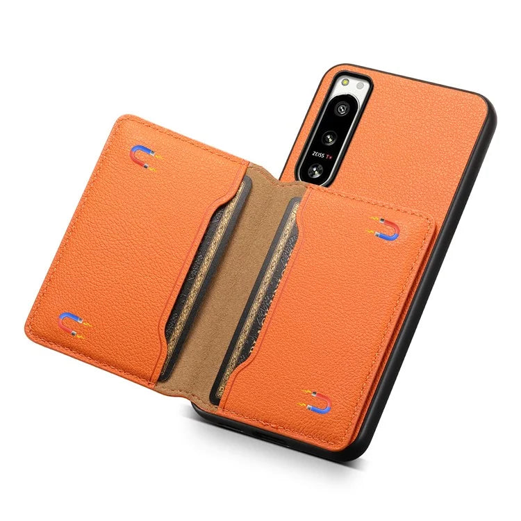 For Sony Xperia 5 IV 5G Case Drop-proof Calf Texture Card Holder Back Cover