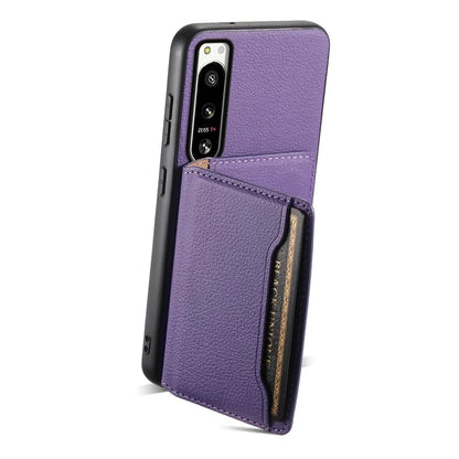 For Sony Xperia 5 IV 5G Case Drop-proof Calf Texture Card Holder Back Cover