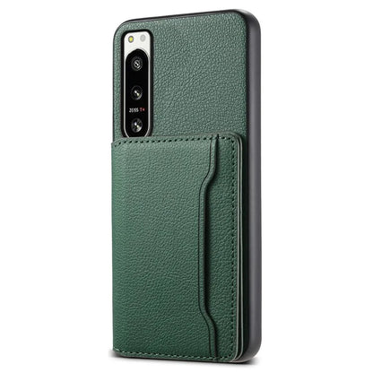 For Sony Xperia 5 IV 5G Case Drop-proof Calf Texture Card Holder Back Cover