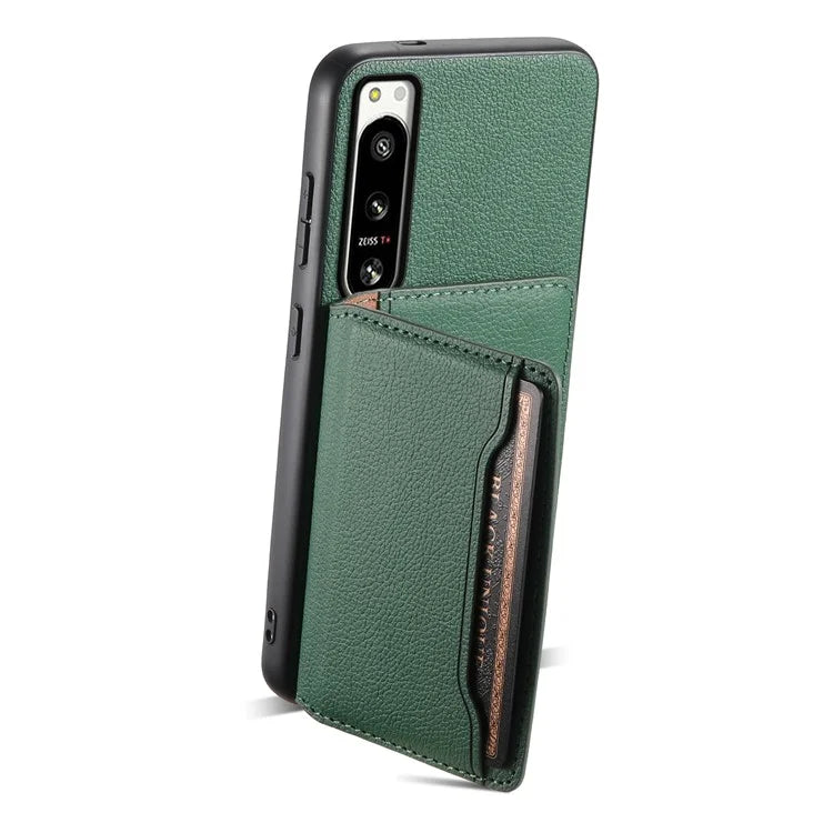 For Sony Xperia 5 IV 5G Case Drop-proof Calf Texture Card Holder Back Cover