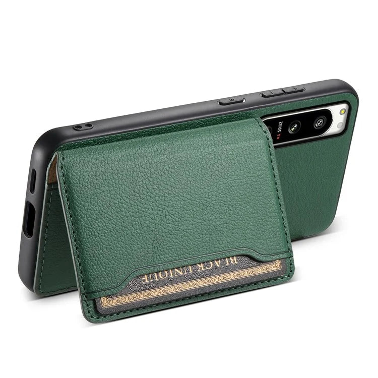 For Sony Xperia 5 IV 5G Case Drop-proof Calf Texture Card Holder Back Cover