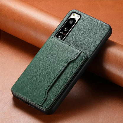 For Sony Xperia 5 IV 5G Case Drop-proof Calf Texture Card Holder Back Cover