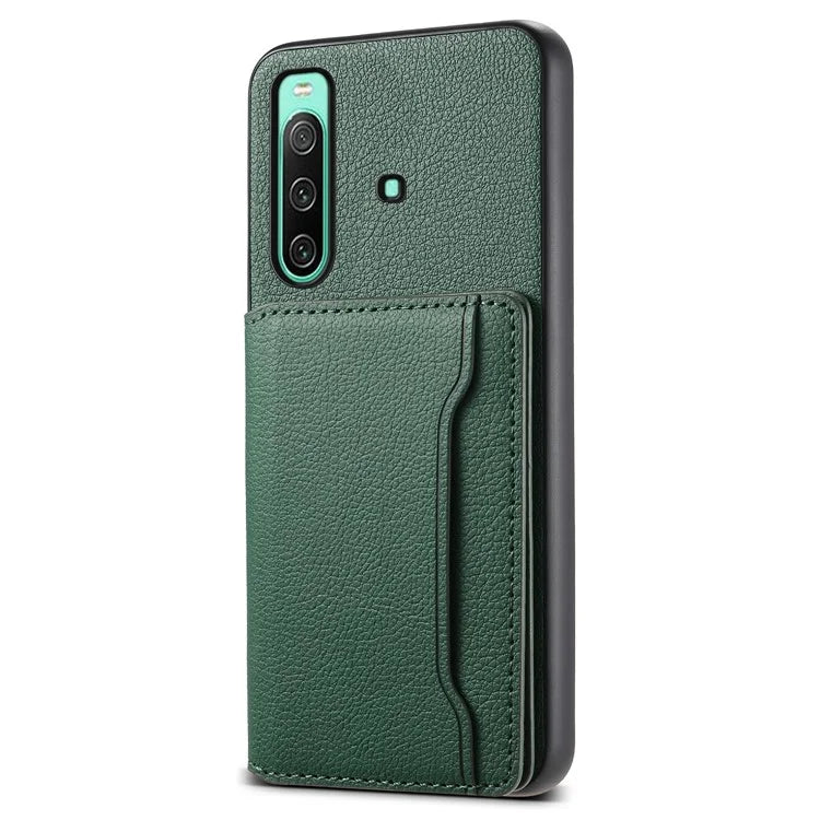 For Sony Xperia 10 IV 5G Phone Case Card Slots TPU+PC+PU Kickstand Cover