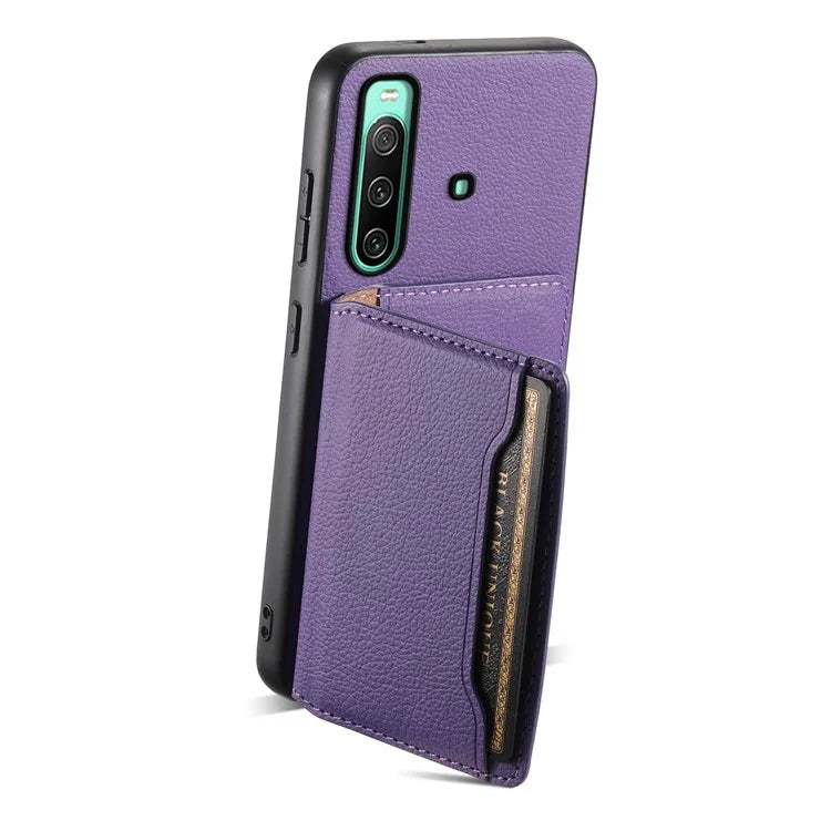 For Sony Xperia 10 IV 5G Phone Case Card Slots TPU+PC+PU Kickstand Cover