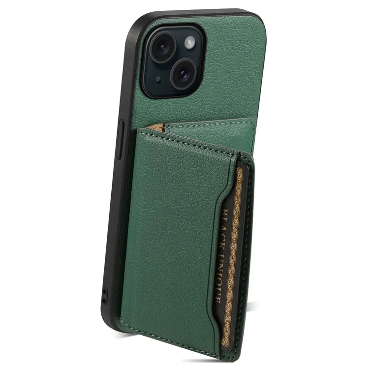 For iPhone 15 Shockproof Case Calf Texture PU Leather Phone Cover