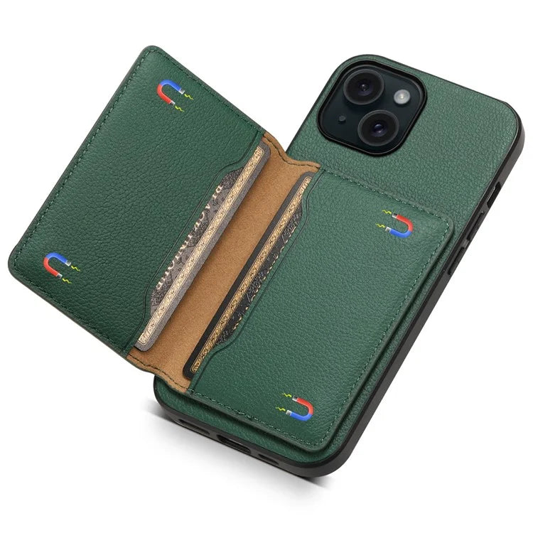 For iPhone 15 Shockproof Case Calf Texture PU Leather Phone Cover