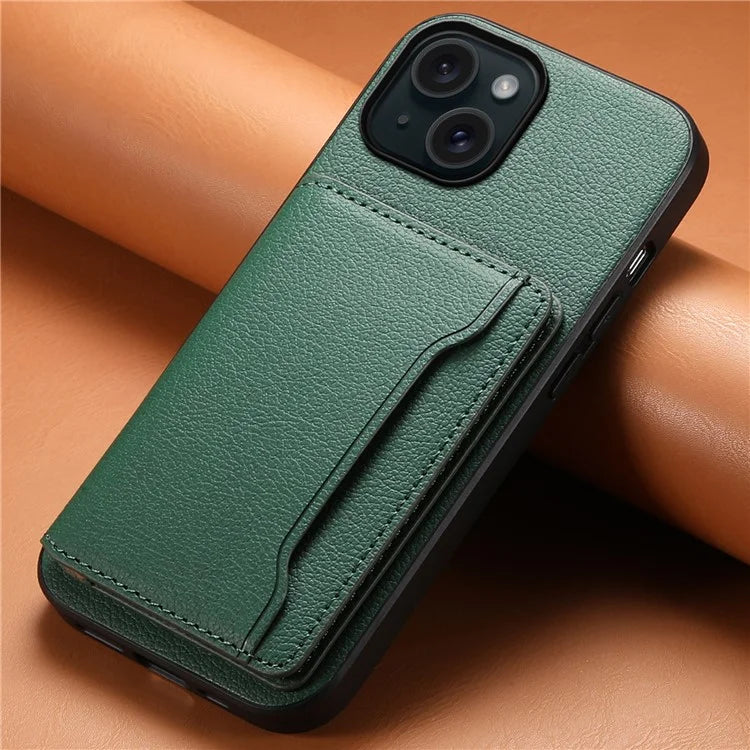 For iPhone 15 Shockproof Case Calf Texture PU Leather Phone Cover