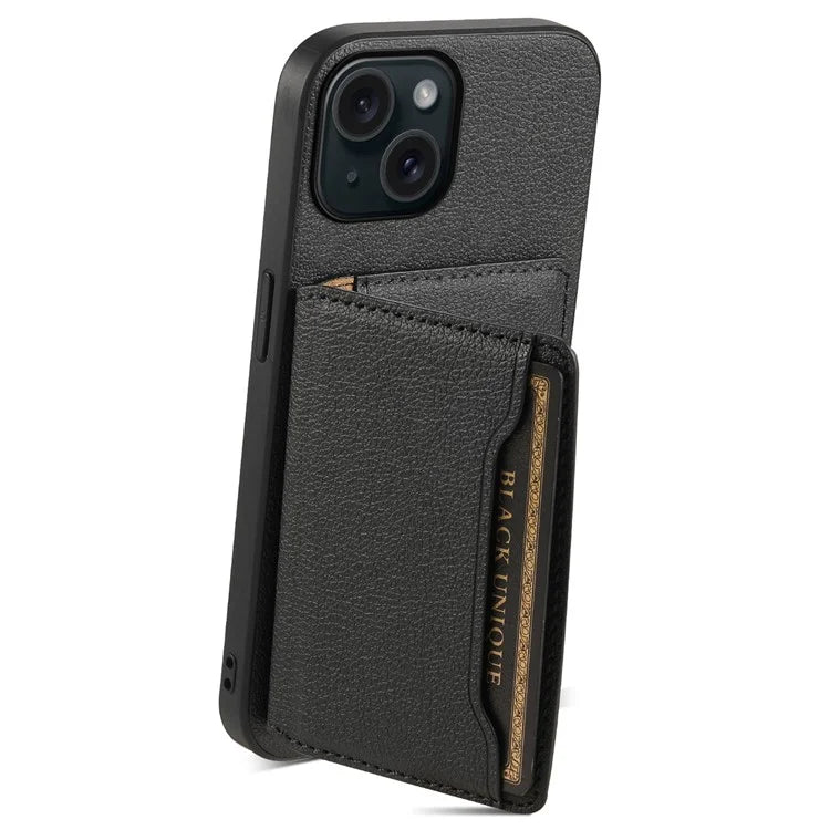 For iPhone 15 Shockproof Case Calf Texture PU Leather Phone Cover