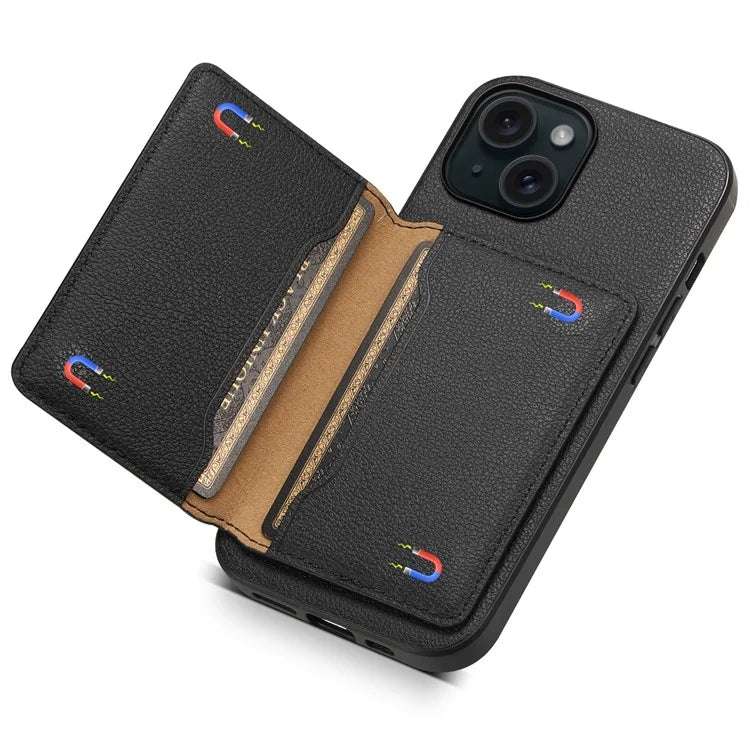 For iPhone 15 Shockproof Case Calf Texture PU Leather Phone Cover