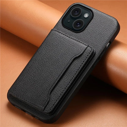 For iPhone 15 Shockproof Case Calf Texture PU Leather Phone Cover