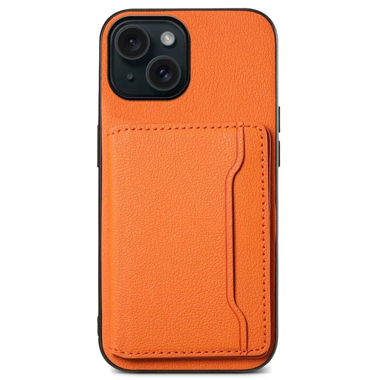 For iPhone 15 Shockproof Case Calf Texture PU Leather Phone Cover