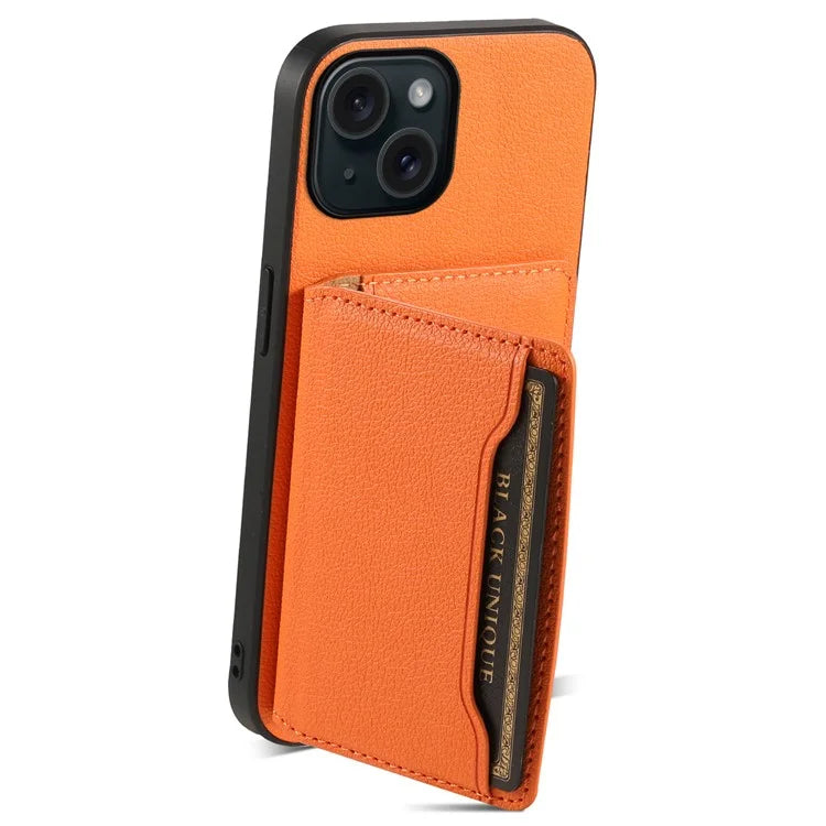 For iPhone 15 Shockproof Case Calf Texture PU Leather Phone Cover